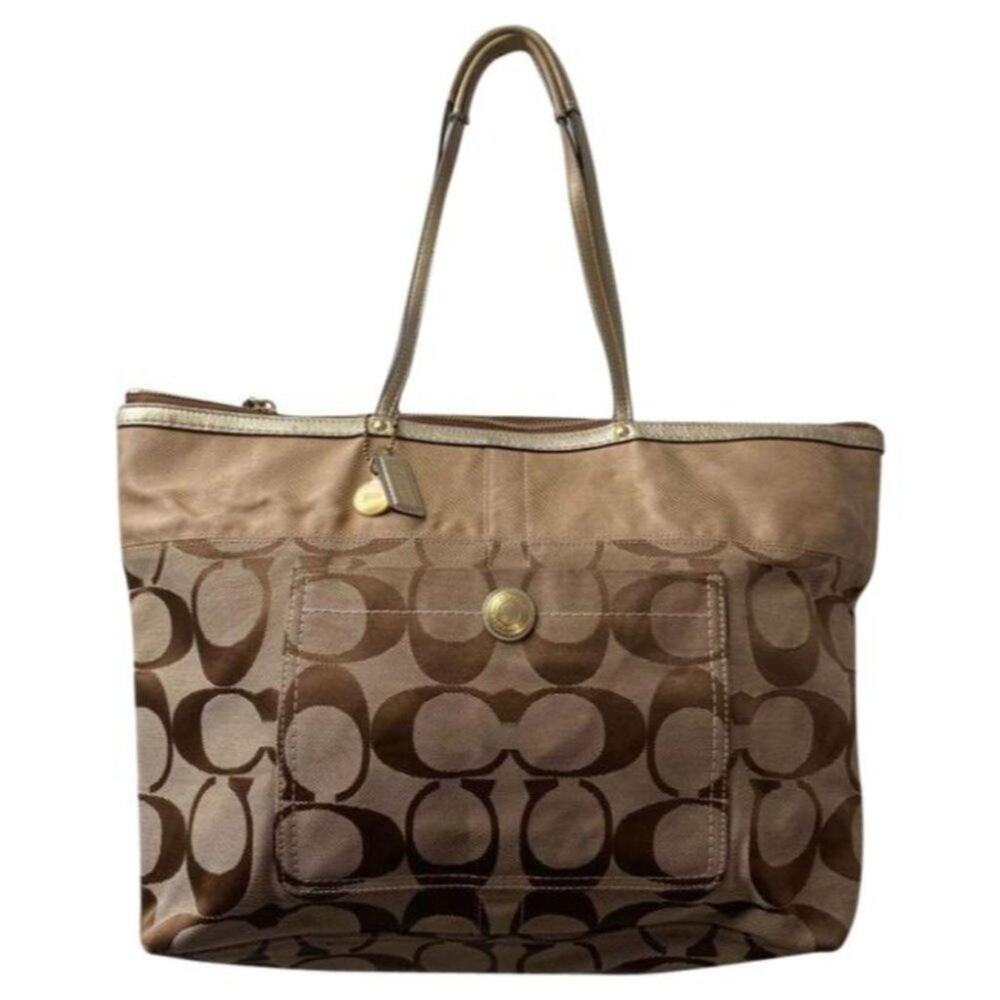 COACH Large Bronze Color Jacquard Fabric Tote Bag